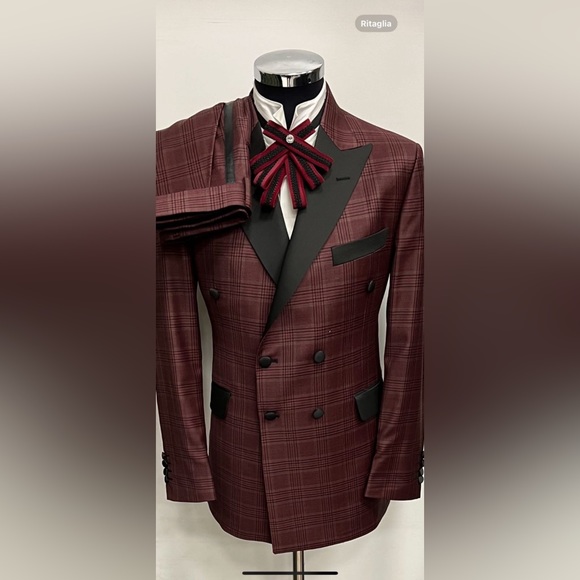 Cranberry plaid tuxedo made in Italy - Picture 1 of 2